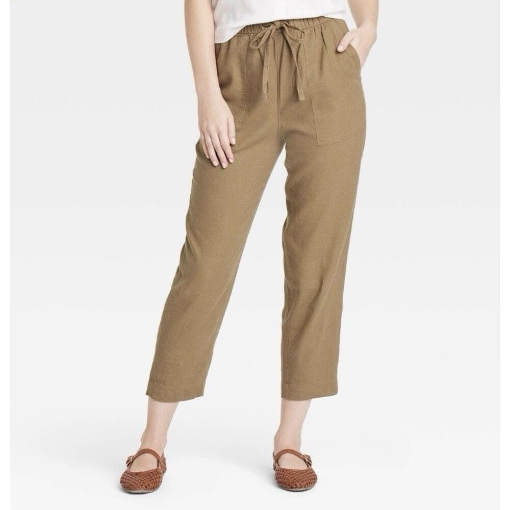 Universal Thread Women’s High Rise Straight Leg Relaxed Size M Brown Linen Blend